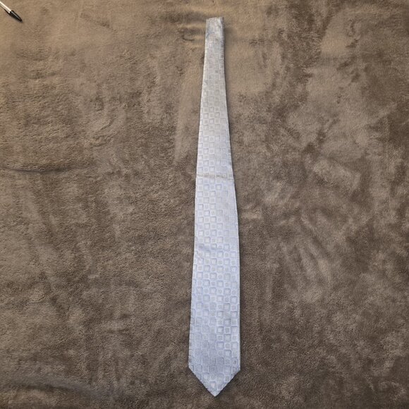 Michael Kors 100% Silk Tie Gray Silver Geometric Print Modern Necktie - Picture 7 of 11